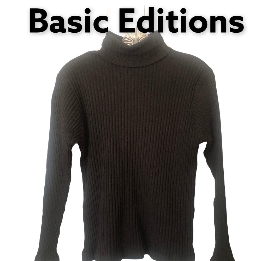 Basic Editions Long Sleeve Pullover Black Turtleneck L